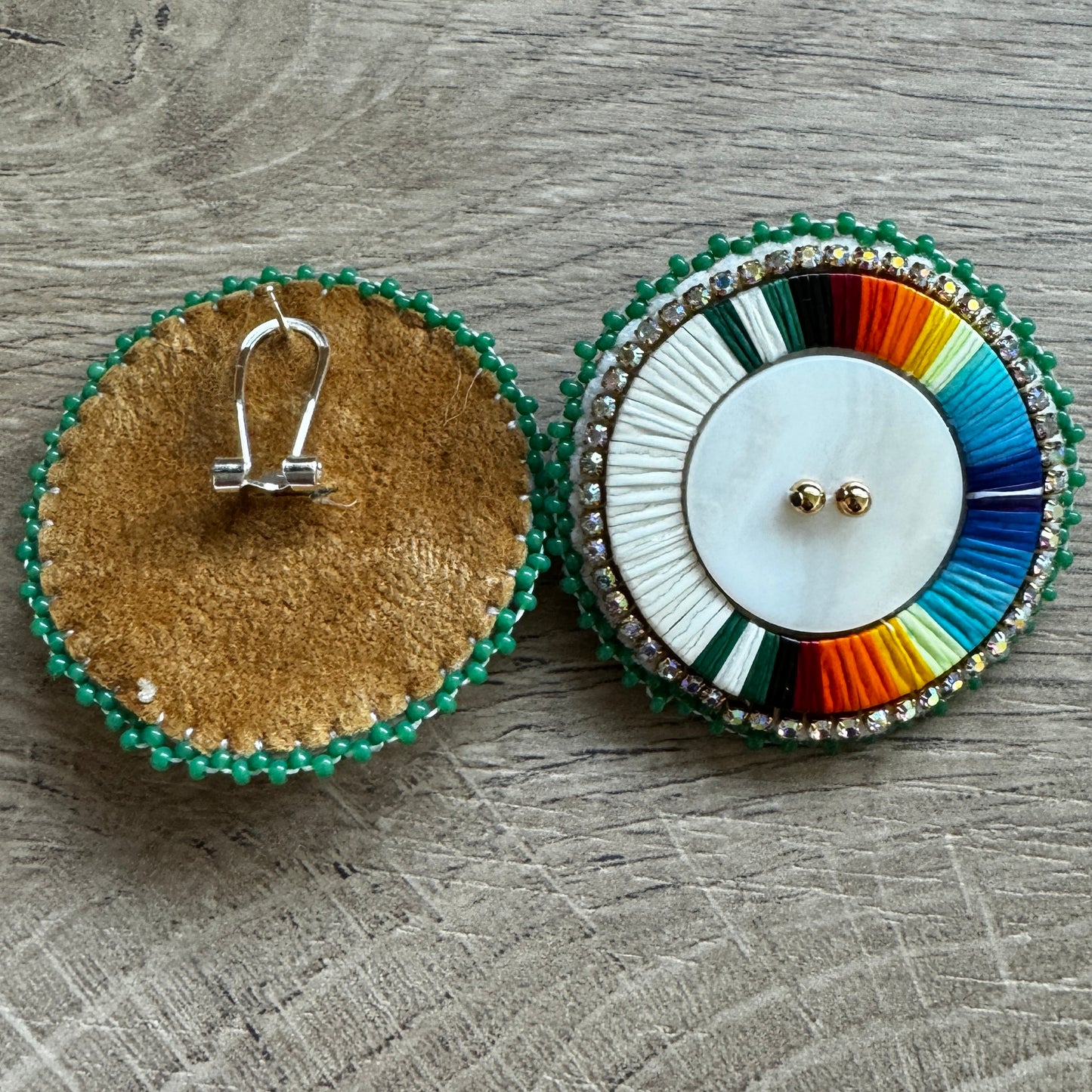 Porcupine Quill Earrings / White & Green