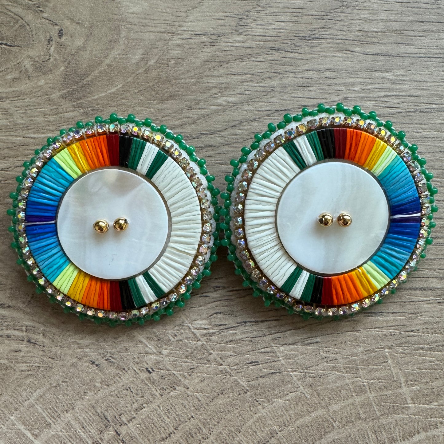 Porcupine Quill Earrings / White & Green