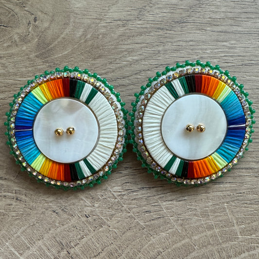 Porcupine Quill Earrings / White & Green